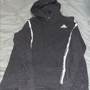 Adidas Men's Dark Gray Hoodie with White Stripes